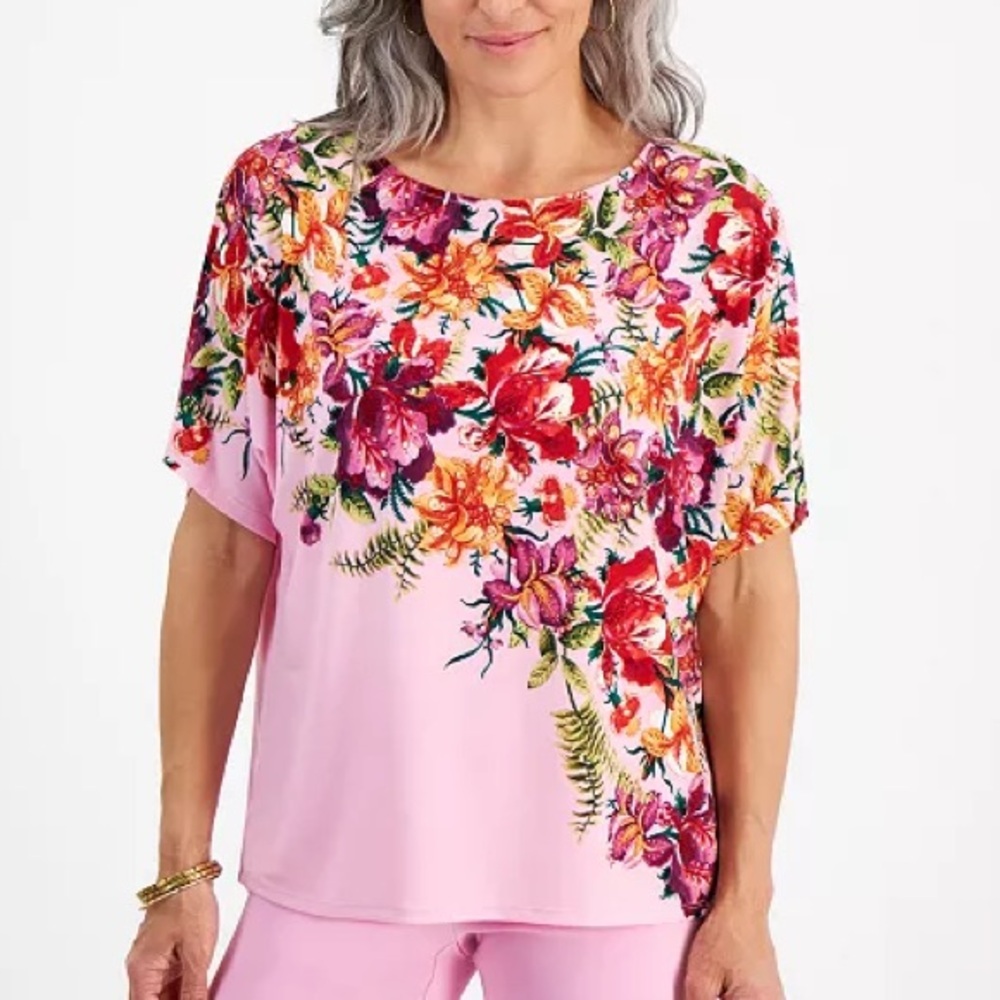 Women’s JM Collection Petite Paradise Garden Dolman-Sleeve Top. Petite Large